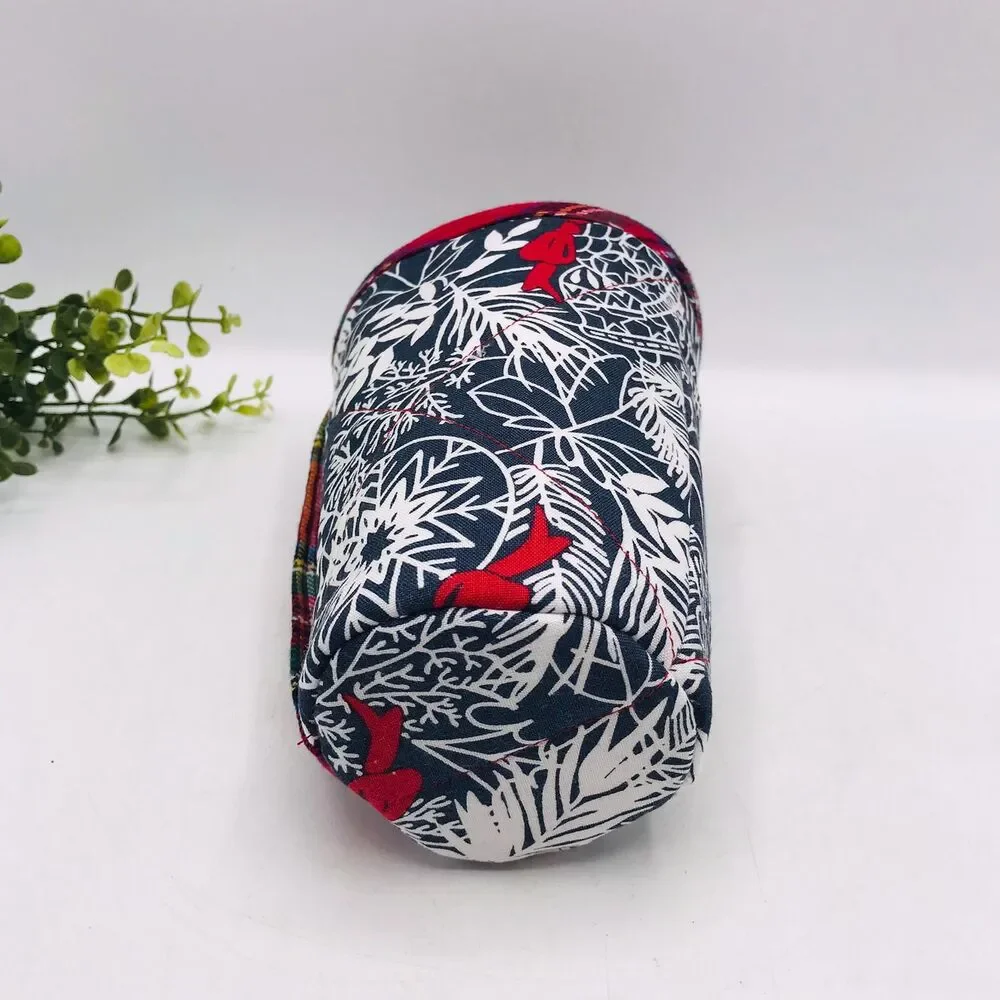 Drink Coozie w Handle Hot Cold Insulated Christmas Navy, Red, Plaid, Pinecones